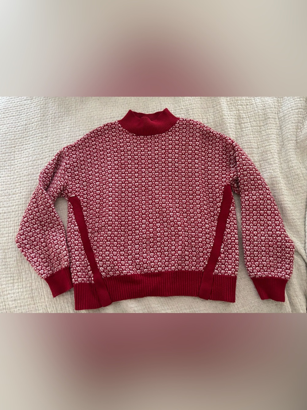 LOFT Red and White Patterned Sweater